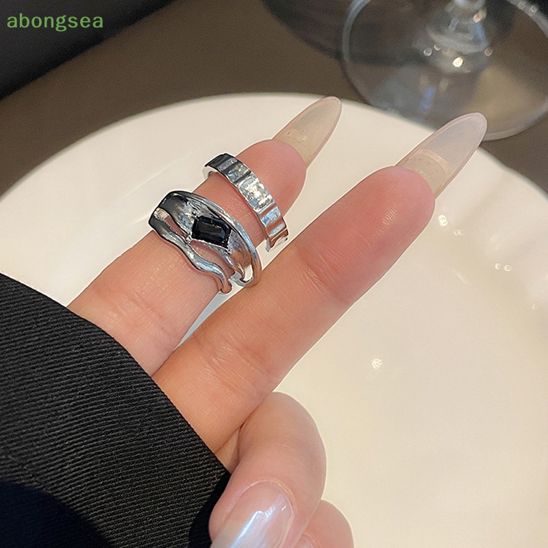 Abongsea Nhẫn Kim Loại Dạng Lỏng Kiểu Hình Học Sáng Tạo Thời Trang Cho Nữ