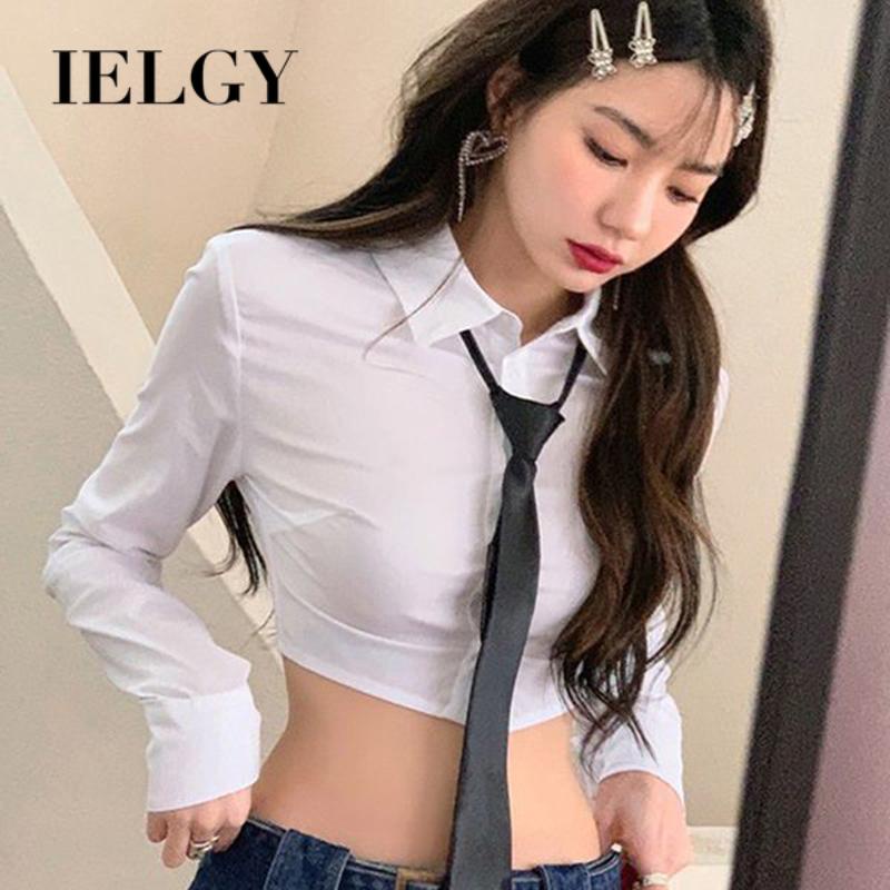 IELGY Áo Sơ Mi Lửng Tay Dài Dáng Ôm Thời Trang Dành Cho Nữ