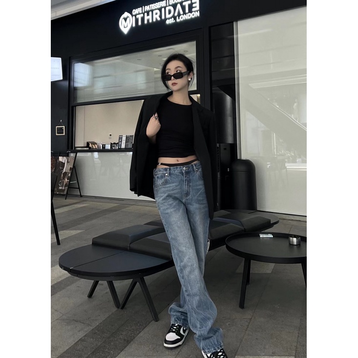 M0SX Alexander Wang 23 spring and summer new fashion cool hot girl bikini leak design straight Slimming jeans