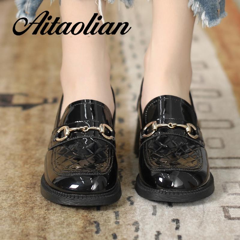 Giày Lười Da Bóng 5cm Phong Cách Anh Quốc Thời Trang Cho Nữ