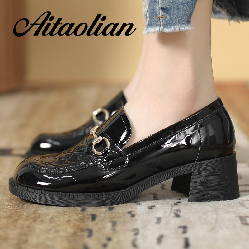 Giày Lười Da Bóng 5cm Phong Cách Anh Quốc Thời Trang Cho Nữ