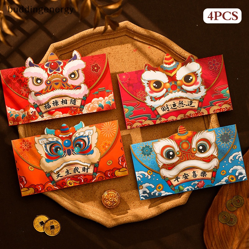 {BUDDI} Set 4 Bao Lì Xì Đỏ Phong Cách Trung Hoa Dùng Trong Năm Mới