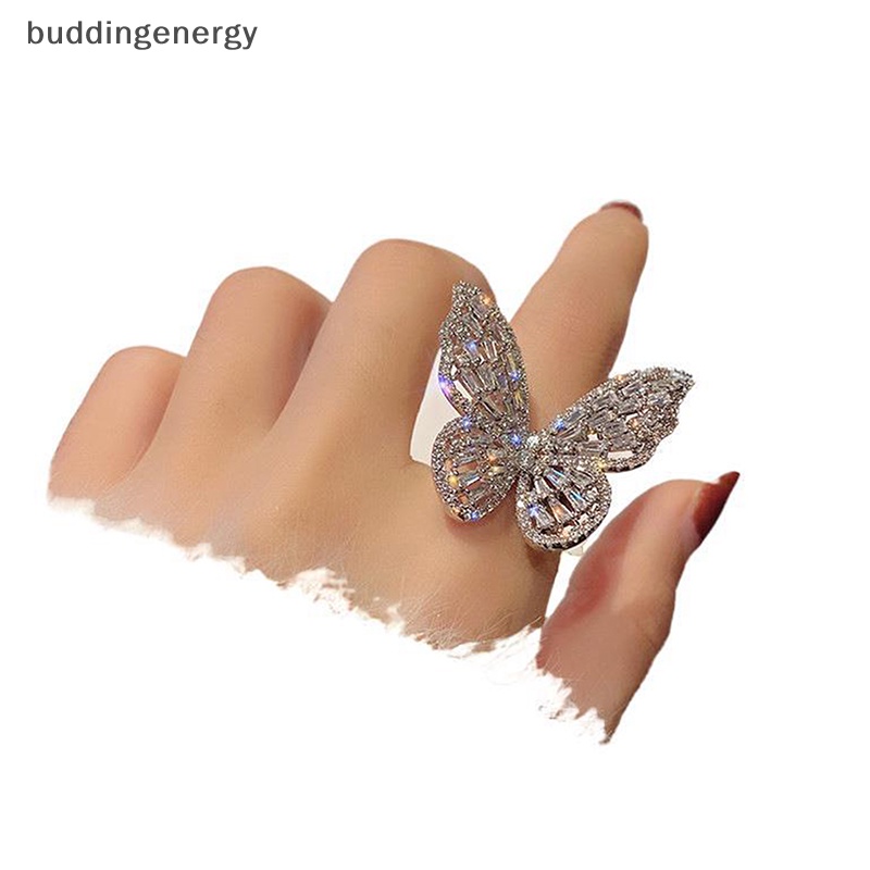 {BUDDI} Nhẫn Mở Lớn Đính Đá Zircon Hình Bướm