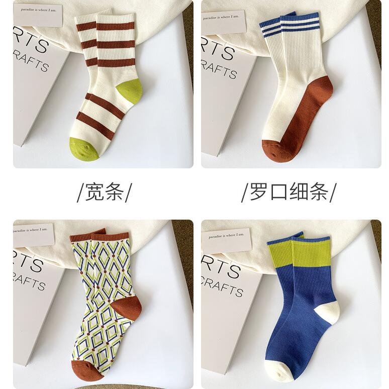 Vớ Cotton Cổ Vừa Họa Tiết Hình Học Đính Kim Cương Thời Trang Xuân Hè Cho Nữ