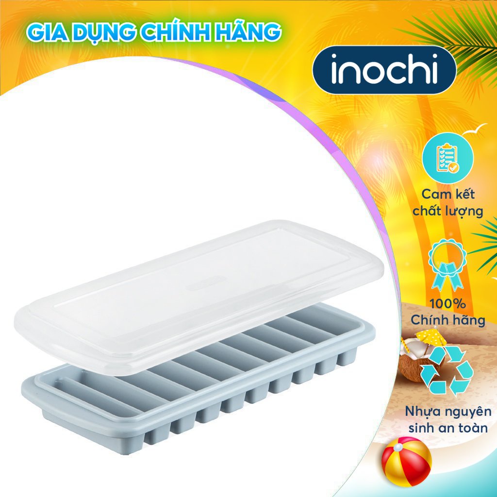 Khay đá thanh Inochi - Kari 10 viên (có nắp) màu Xanh ngọc/Xanh bạc hà/Trắng ngọc/Hồng