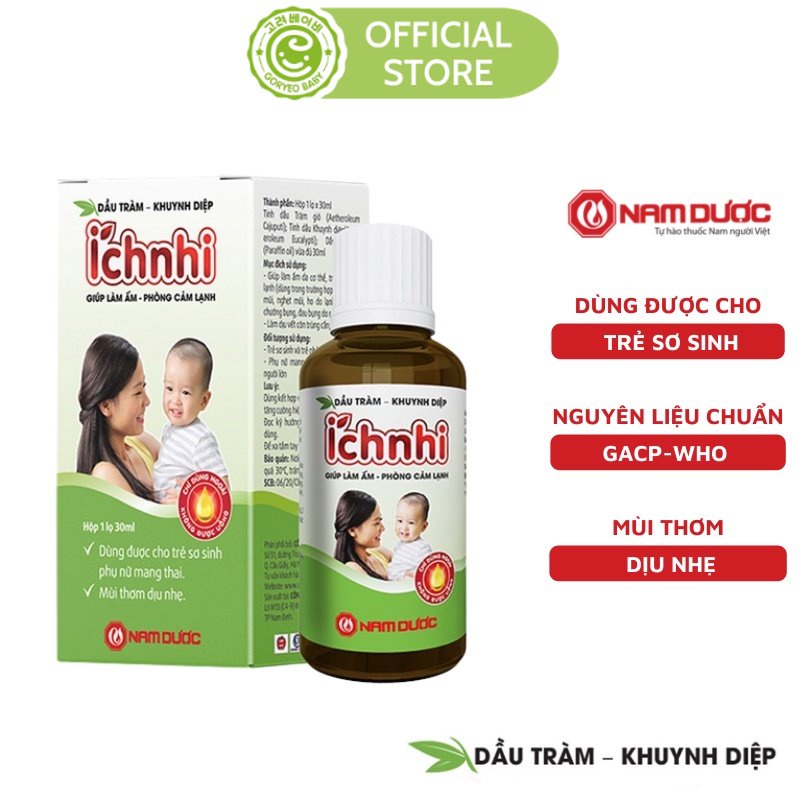 Dầu Tràm Khuynh Diệp Ích Nhi 30ml Giúp Phòng Cảm Lạnh, Làm Ấm, An Toàn Cho Trẻ Sơ Sinh Và Phụ Nữ Có Thai, Sau Sinh