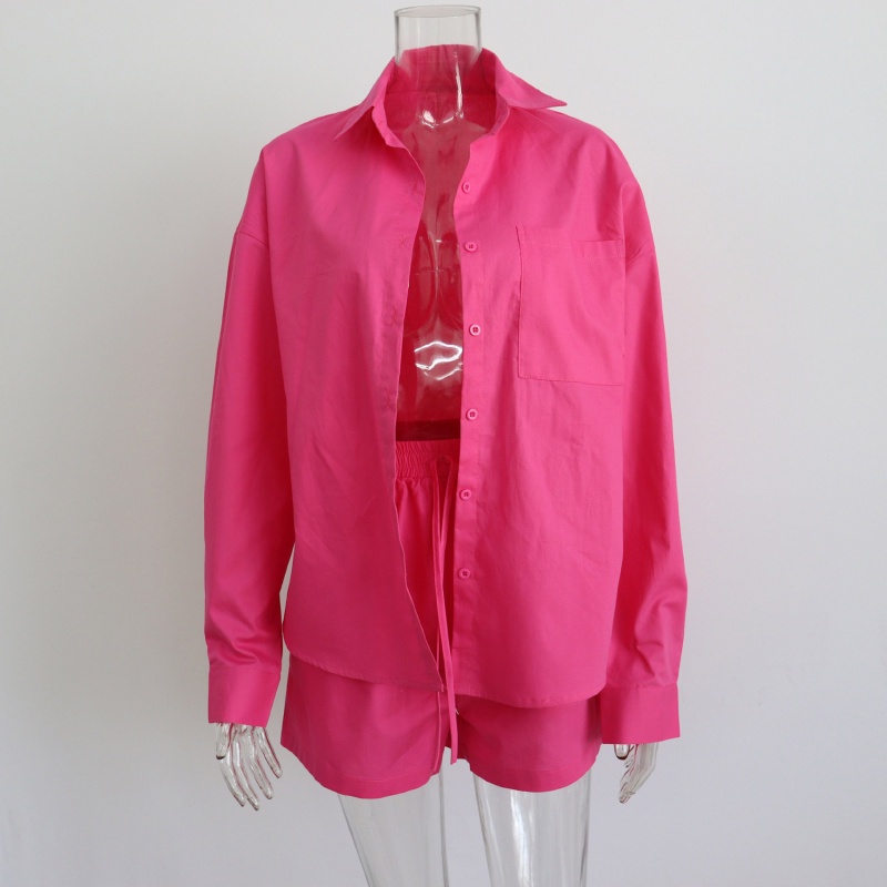 Set 2 Món Áo Sơ Mi Tay Dài Phối Quần Short Cỡ Lớn Thời Trang Trẻ Trung Cho Nữ