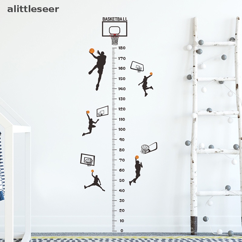 Sticker Dán Tường Đo Chiều Cao Họa Tiết Cậu Bé Chơi Bóng Rổ Trang Trí Phòng Ngủ Cho Bé
