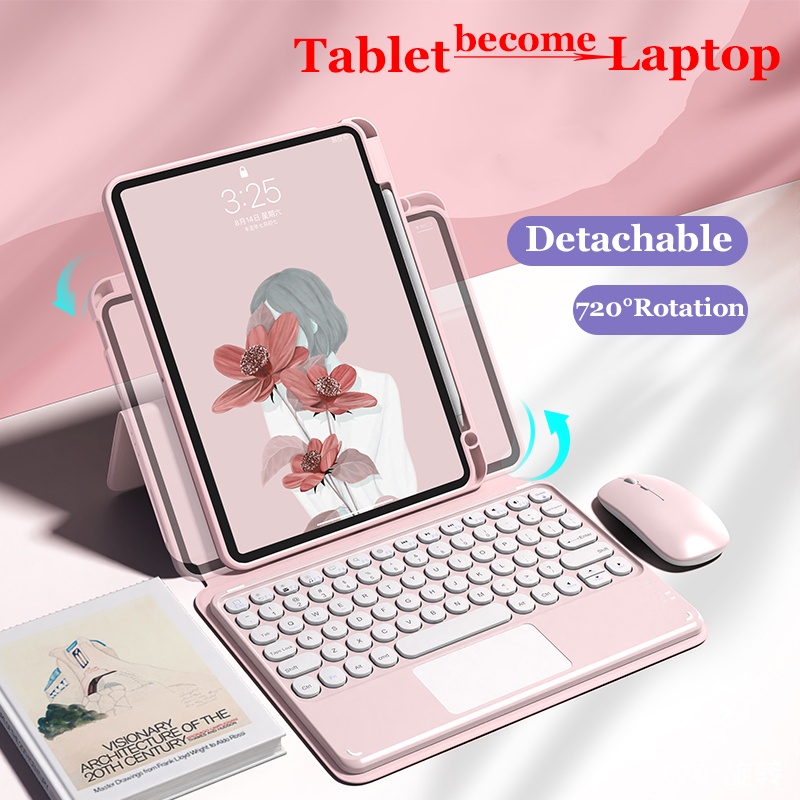 Bao Da Máy Tính Bảng PU Acrylic Có Bàn Phím Xoay Cho iPad 10.2 9th 8th 7th Gen 10th 10.9 Air 5 4 3 2 1 Pro 11 2022 10.5 9.7 2018 2017 Ốp