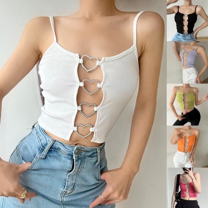 Áo Sát Nách Cổ Tròn Khoét Lỗ Phối Vòng Kim Loại Thời Trang Đường Phố Cá Tính