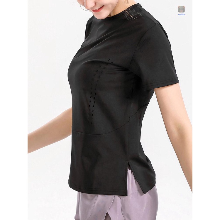 Áo Thun Tay Ngắn Cổ Tròn Dáng Rộng Co Giãn Thoáng Khí Màu Trơn Thời Trang Cho Nữ