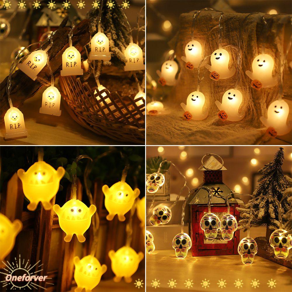 Dây Đèn LED 1.5m 10 Bóng Hình Đầu Lâu / Quả Bí Ngô Ấm Áp Trang Trí Sân Vườn