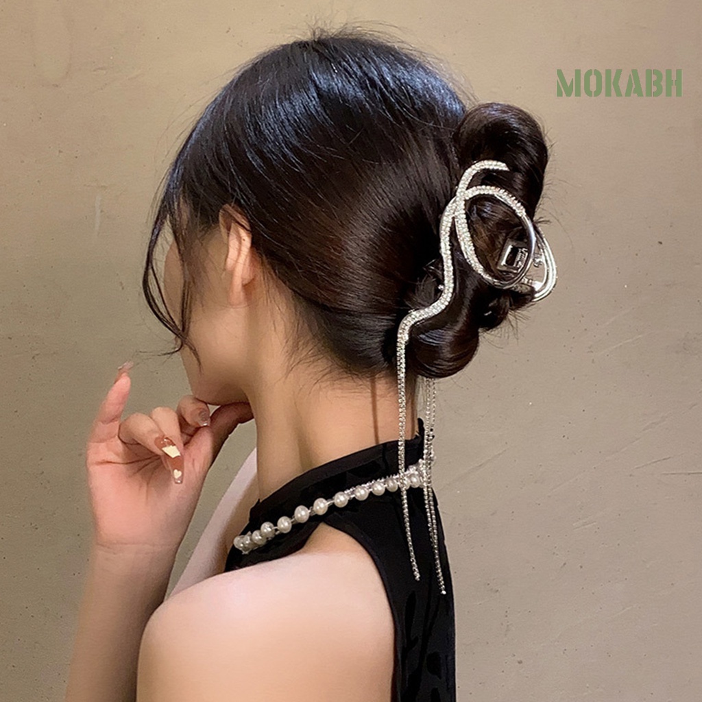 [Mok Abh] Kẹp Tóc Càng Cua Lớn Hình Học Đính Đá Phối Tua Rua Phong Cách Hàn Quốc Sang Trọng