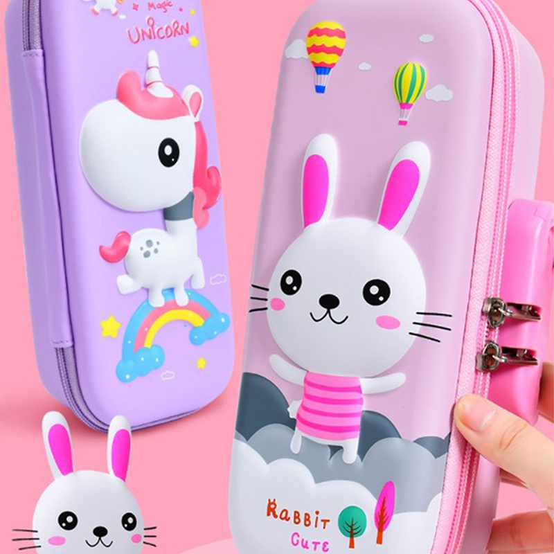 Hộp Đựng Bút Eva Có Khóa Mật Khẩu Hình Thỏ / Phi Hành Gia / Kỳ Lân Dễ Thương Tiện Dụng Cho Học Sinh /