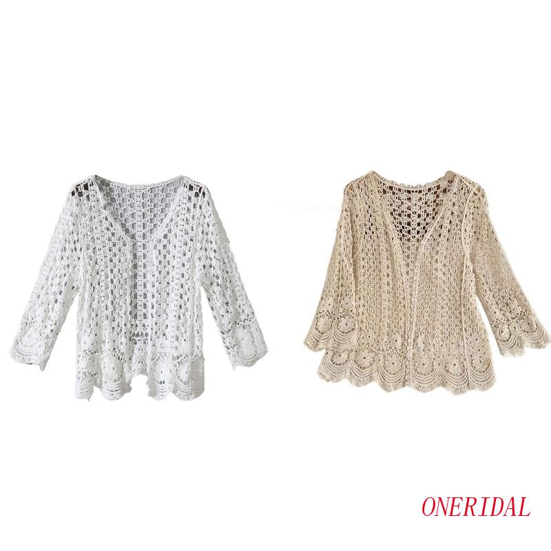 Áo Khoác Cardigan Dệt Kim Tay Dài Khoét Lỗ Hở Phía Trước Họa Tiết Hoa