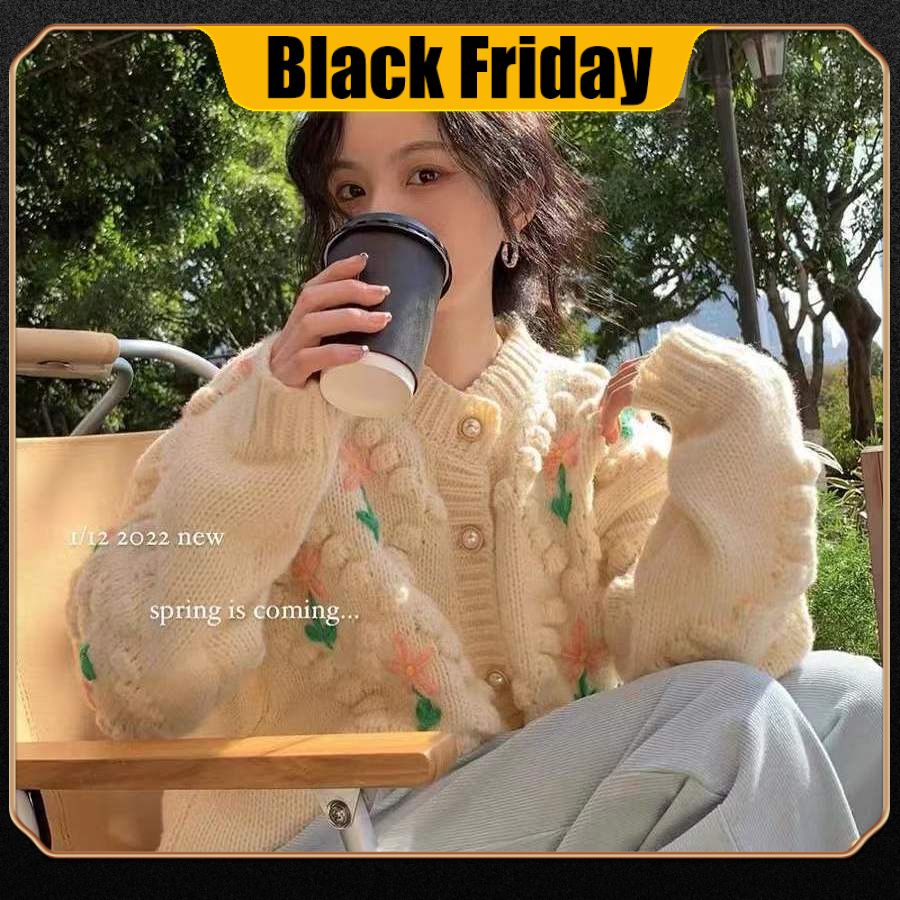 Autumn and winter 2022 new retro crochet foreign style cardigan Korean version of the temperament loose lazy sweater girl