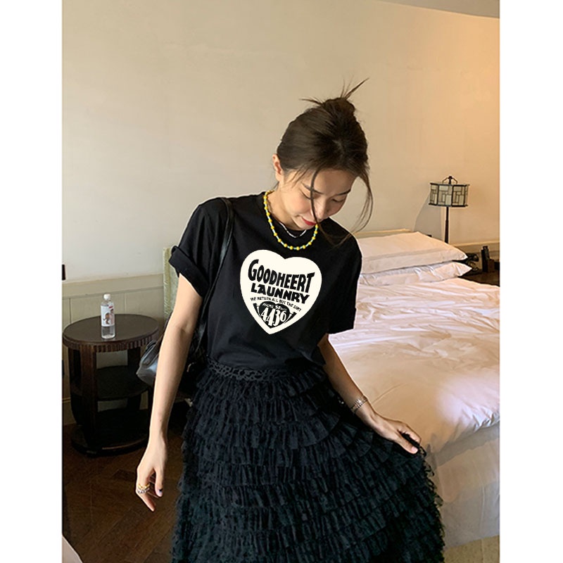 Áo Thun 100% Cotton Tay Ngắn Cổ Tròn In Họa Tiết Phong Cách Hàn Quốc Cho Nữ