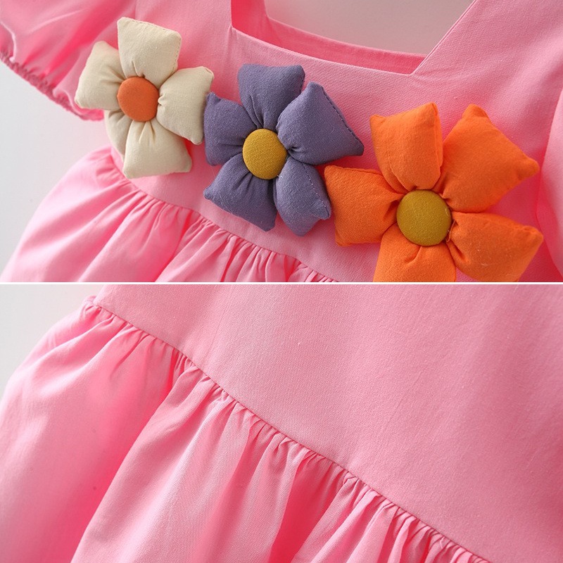 Đầm Công Chúa Mùa Hè Tay Phồng In Họa Tiết Hoa Dễ Thương Cho Bé Gái 0-4 Tuổi