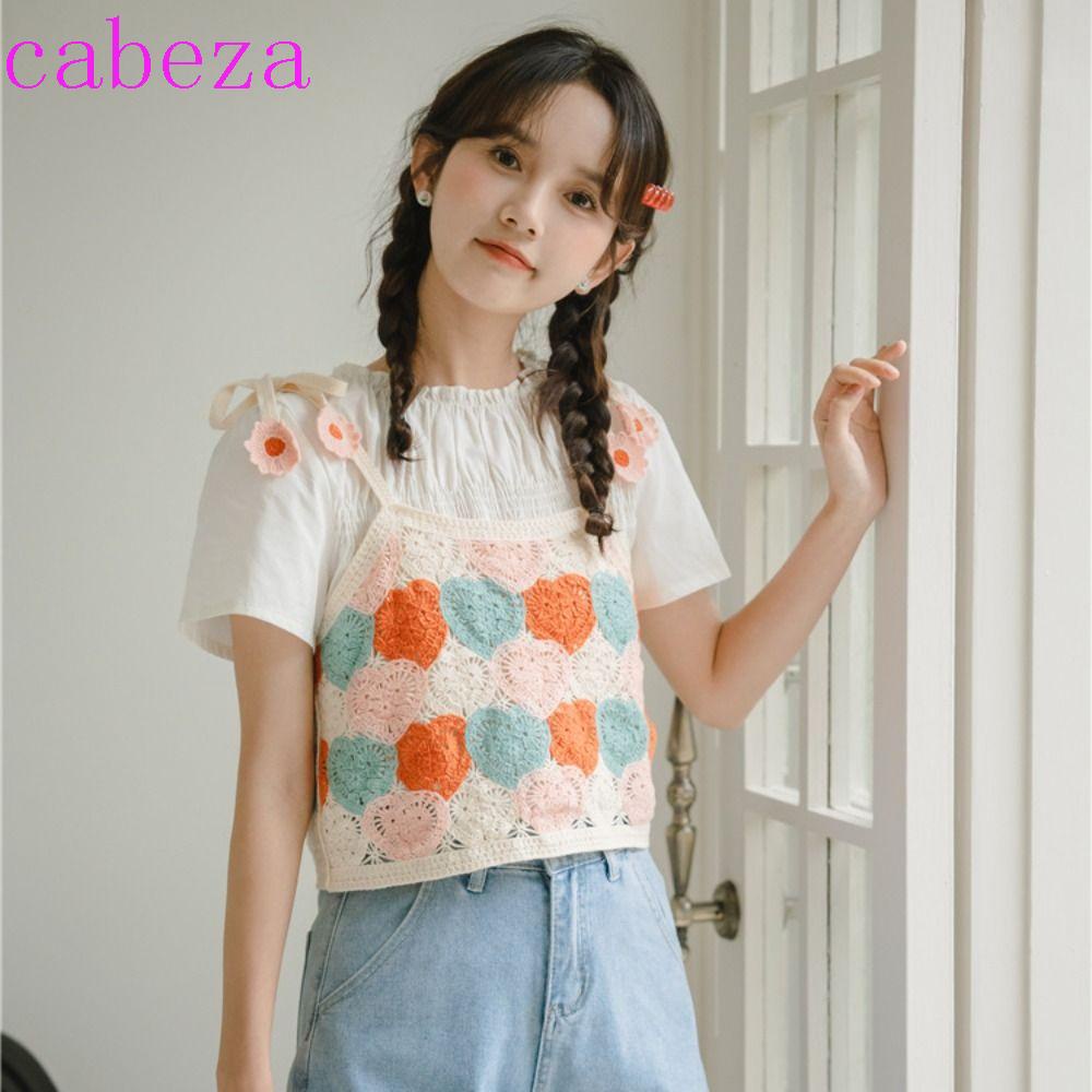 Áo Hai Dây Dệt Kim Y2K Họa Tiết Hoa / Trái Tim Ngọt Ngào Phong Cách Retro Cho Nữ