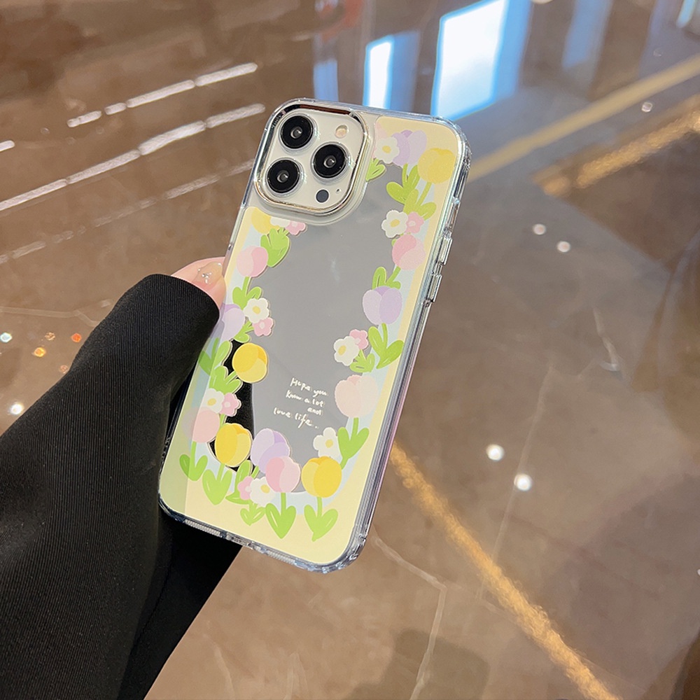 Ốp Điện Thoại Tráng Gương Họa Tiết Hoa Tulip Cho Iphone 14 11 12 13 PRO MAX AT0261
