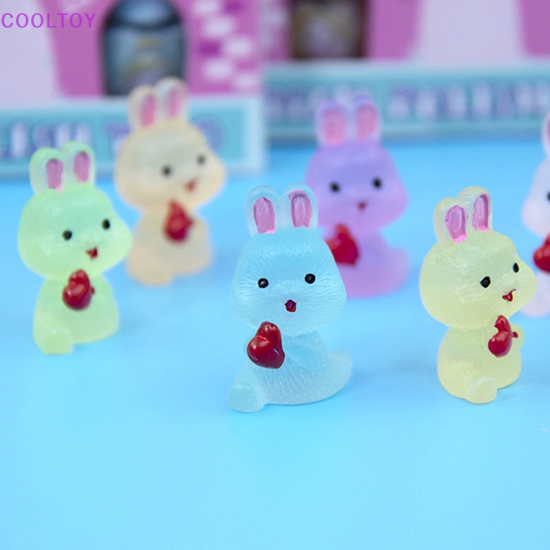 Cooltoy Bộ 4 Tượng Thỏ Mini Bằng Nhựa Resin Dạ Quang Phát Sáng Trong Đêm Trang Trí Tiểu C