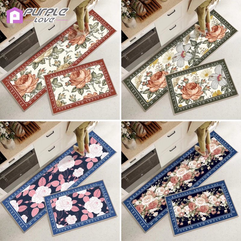 Thảm lót cửa chùi chân Chống Trượt Họa Tiết Hoa Phong Cách Retro
