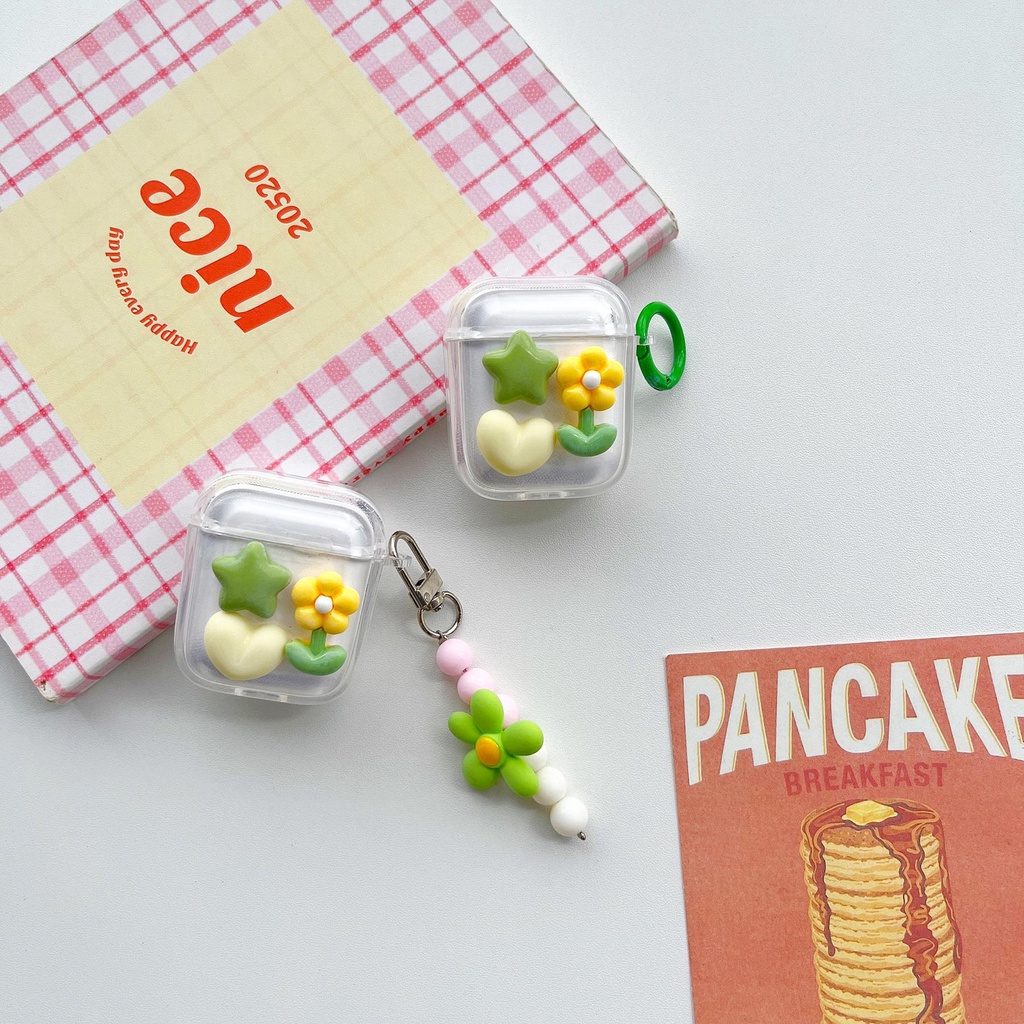 Vỏ Bảo Vệ Hộp Sạc Tai Nghe Bluetooth Không Dây AirPods 1 2 Gen3 Pro2 2022 Bằng tpu Mềm Trong Suốt Họa Tiết Hoa Ngôi Sao Vàng Đơn Giản