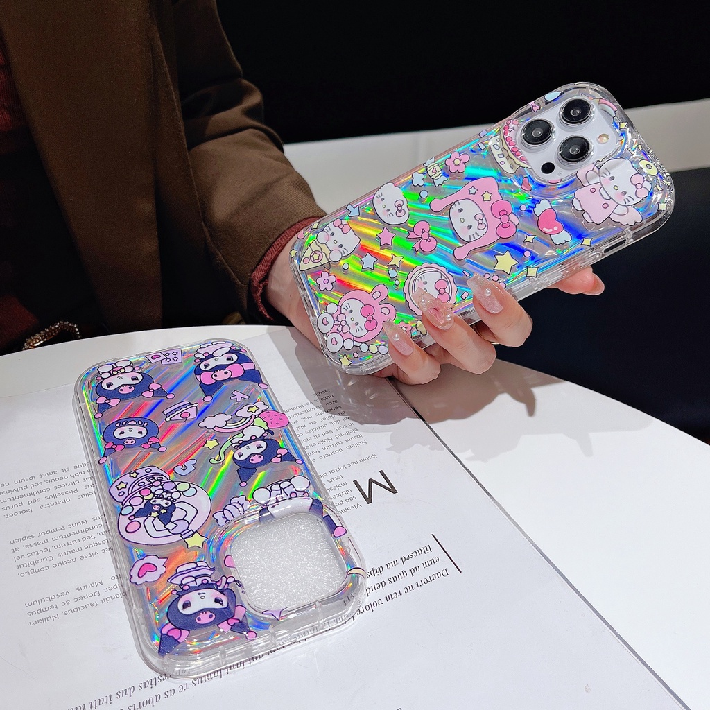 Ốp Điện Thoại TPU Dẻo Trong Suốt Họa Tiết Hoạt Hình Mèo Kuromi Dễ Thương Chống Sốc Cho iPhone 12 13 14 Pro Max