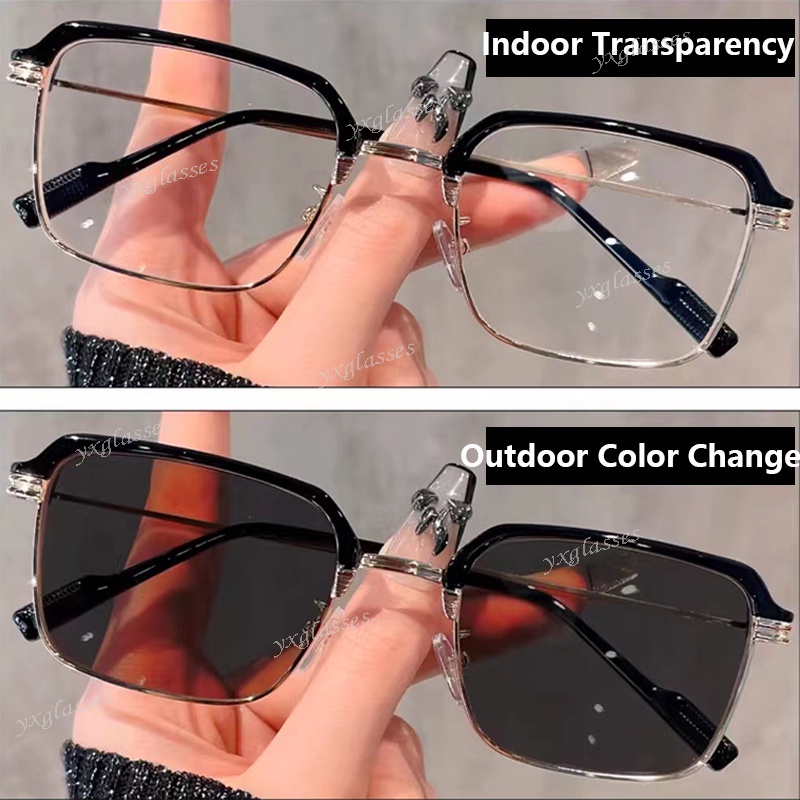 Kính Mát Gọng Vuông Kim Loại Chống Tia UV Ánh Sáng Xanh Thay Đổi Màu Sắc Thời Trang Cho Nam Và Nữ