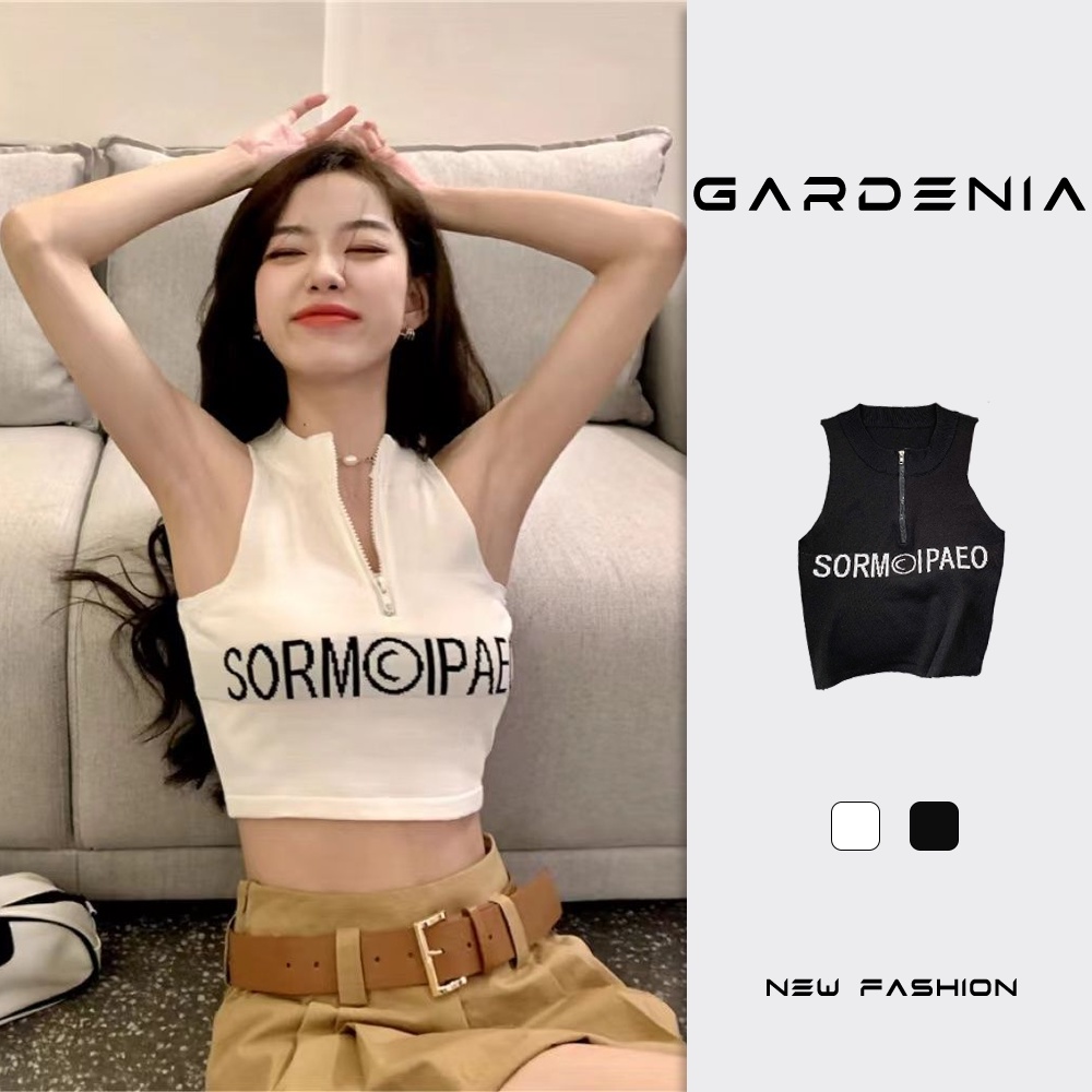 Gardenia Áo Thun Sát Nách Khóa Kéo In Chữ Thời Trang Dành Cho Nữ
