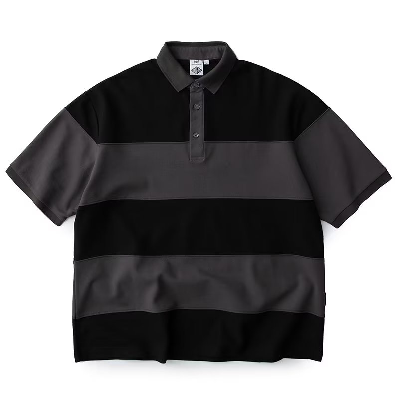 Áo Thun polo Tay Ngắn Dáng Rộng Họa Tiết Kẻ Sọc Màu Sắc Tương Phản Phong Cách Nhật Bản Thời Trang Mùa Hè Cho Nam