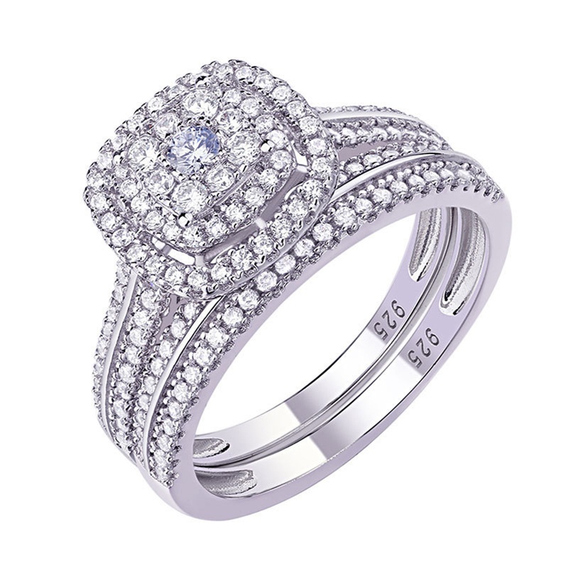 Ygt Bộ 2 Nhẫn Cưới Đính Đá Zircon Sang Trọng Cho Nữ