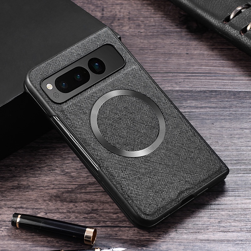 Ốp điện thoại Cho Pixel Fold Cho Magsafe Sạc Không Dây Da PU Họa Tiết Mặt Sau Cho Google Pixel Fold 