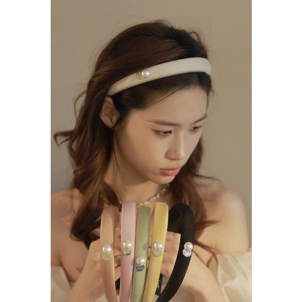 Kẹp Tóc Vải Satin Đính Ngọc Trai Thiết Kế Đơn Giản 1.5cm