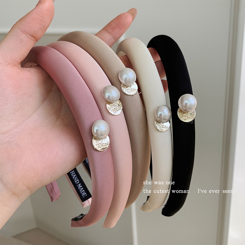 Kẹp Tóc Vải Satin Đính Ngọc Trai Thiết Kế Đơn Giản 1.5cm