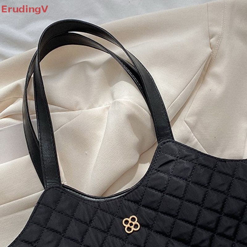 [ErudingV] Túi Xách Tote Đeo Vai Sức Chứa Lớn Họa Tiết Lưới Hình Thoi Vintage Thời Trang Mùa Thu Cao Cấp Có Khóa Cài [Mới]