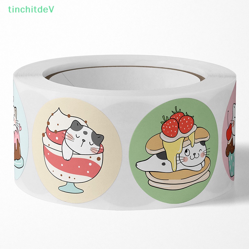 Set 500 Miếng Dán Hình Tròn In Hình Mèo Hoạt Hình Trang Trí Đa Ứng Dụng