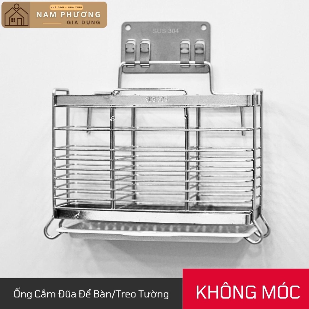 Ống Cắm Đũa Inox Để Bàn/Treo Tường Có Khay Hứng Nước K28 - Giữ đũa, thìa, dĩa luôn sạch sẽ và tiện lợi
