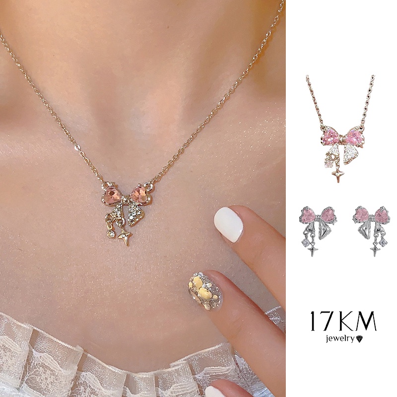 Dây chuyền/ Khuyên tai 17KM đính đá zircon thời trang cho nữ