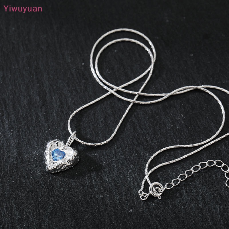 < Yiwuyuan > Vòng cổ Bạc Mặt Trái Tim Pha Lê Xanh Dương Thời Trang Hàn Quốc Mới Dễ Phối Đồ Trang Sức Đám Cưới Dành Cho Bạn Nữ
