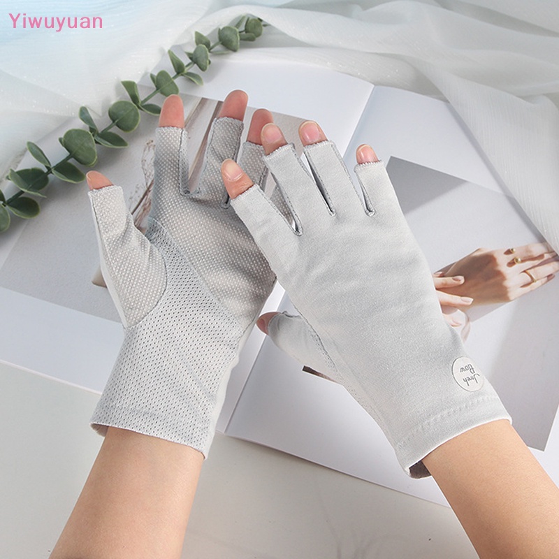 Găng Tay Cotton Hở Ngón Chống Trượt &amp; Tia UV Cho Nữ Mới
