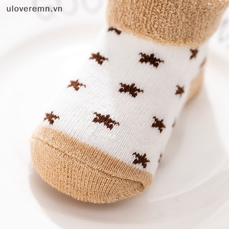 Set 5 Đôi Tất Cotton Dày Giữ Ấm Chống Trượt Thoáng Khí In Họa Tiết Hoạt Hình Dễ Thương Cho Bé