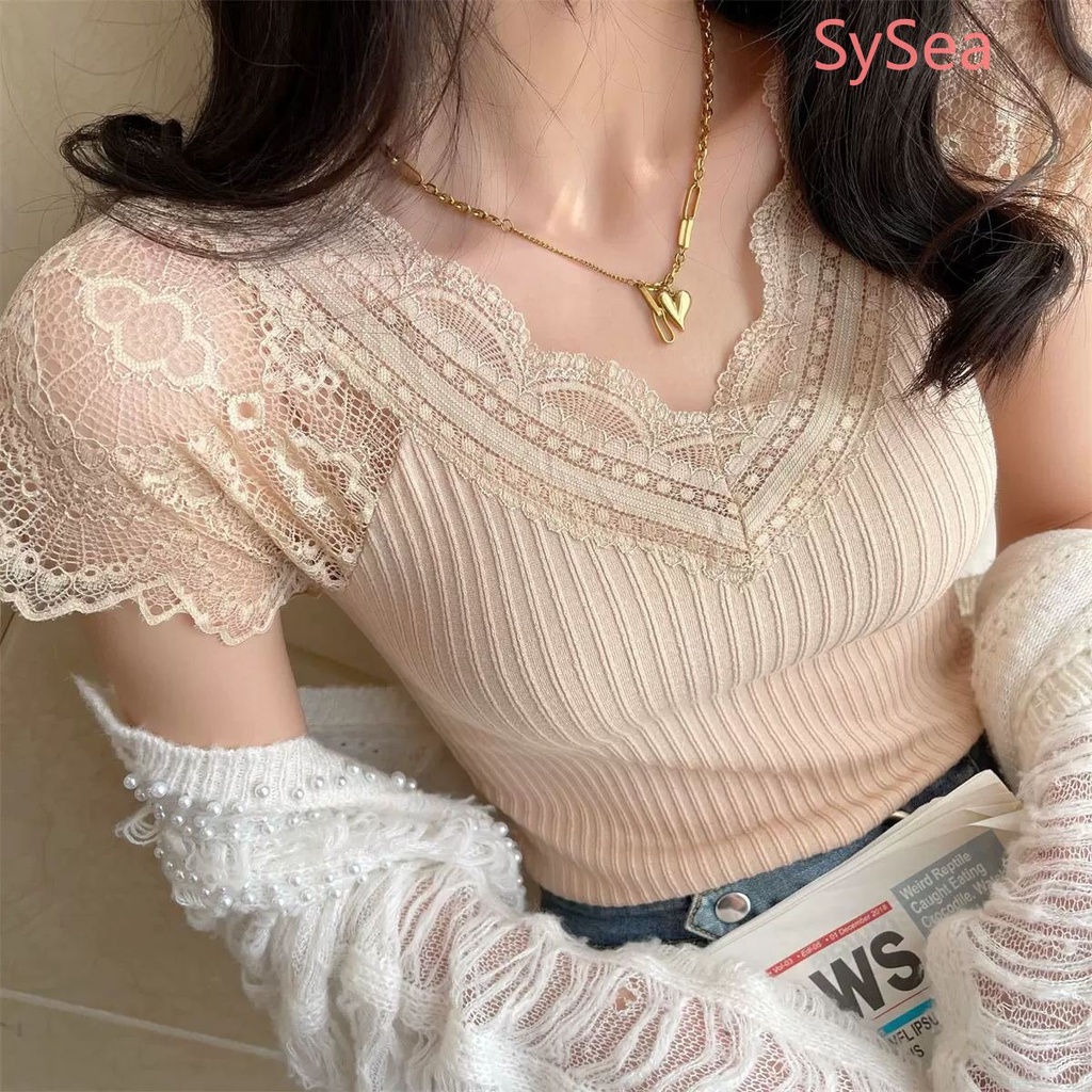 Áo Kiểu Phối Ren Dáng Ôm Thời Trang Mùa Hè Cho Nữ