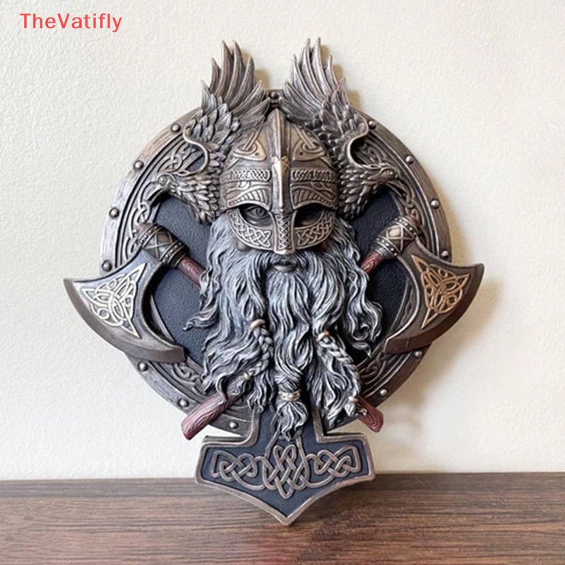[Thevalifly] Tượng Trang Trí Tường Hình Hai Rìu Chiến Binh Viking Bằng Nhựa Resin Cổ Điển HOT