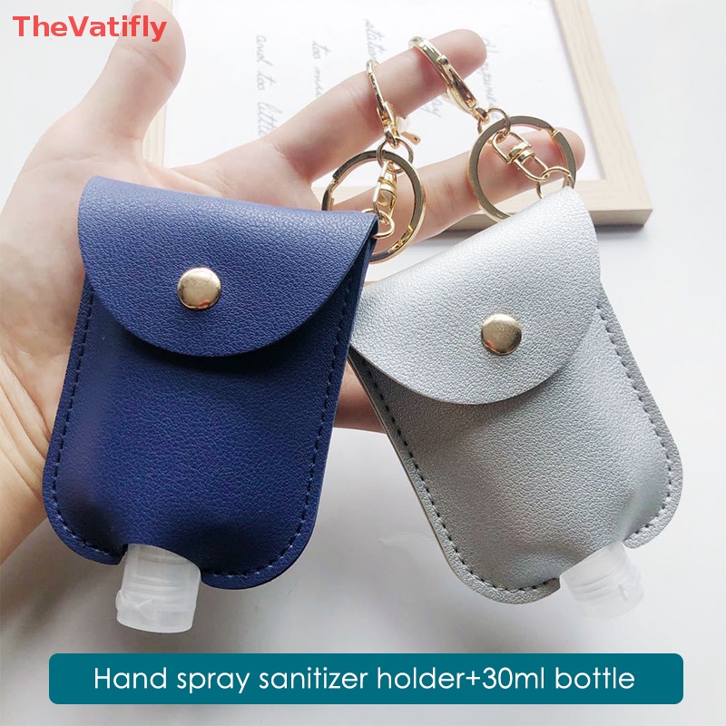 [Thevalifly] Chai Đựng Nước Rửa Tay Khử Trùng Bằng Da Có Móc Khóa Có Thể Nạp Lại