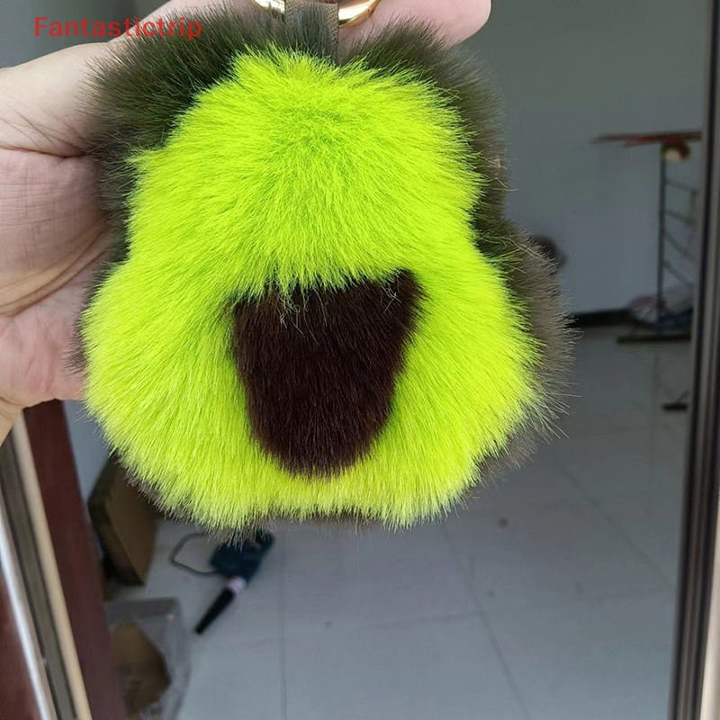 [Fantastictrip] Móc Khóa Lông Thỏ Giả Hình Quả Bơ Phụ Kiện Túi Xách Mới