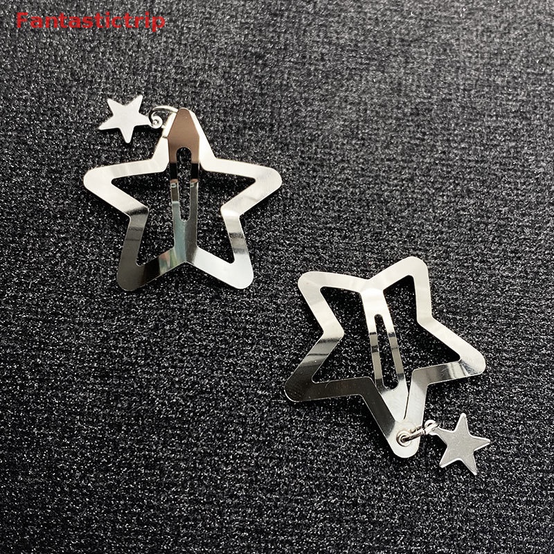 Set 2 Kẹp Tóc Hình Ngôi Sao Bằng Kim Loại Bạc Dễ Thương Cho Nữ Y2K