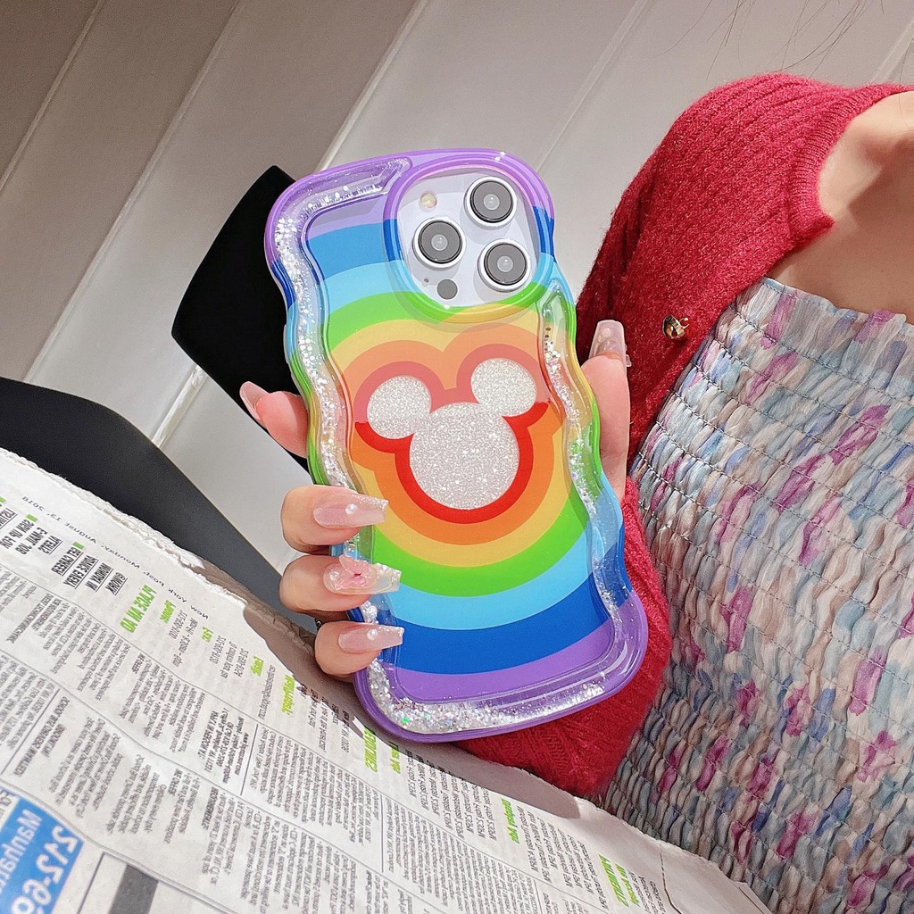 Ốp Điện Thoại TPU Dẻo Họa Tiết Hoạt Hình Mickey Kèm Nước Kim Tuyến Cho iPhone 12 13 14 Pro Max