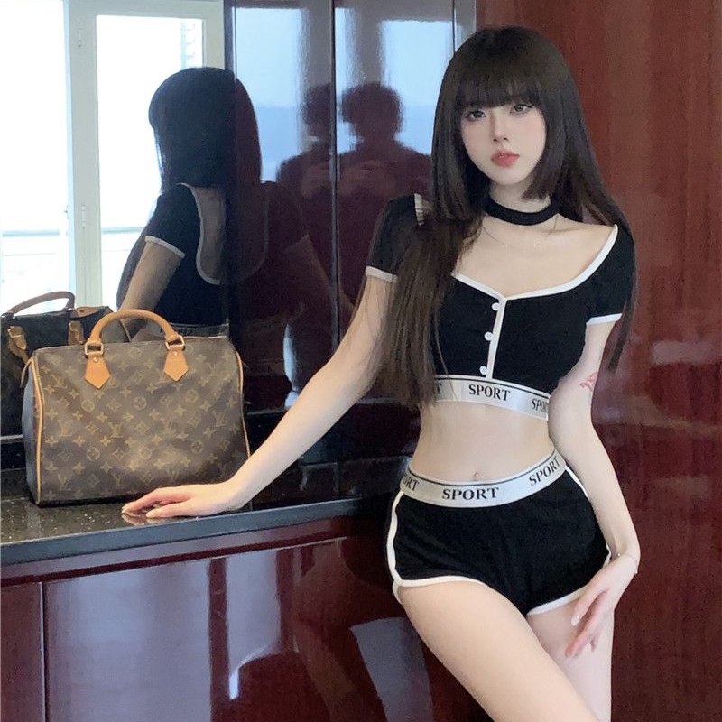 COZOK Bộ Áo Thun Ngắn Tay + Quần Short Kiểu Vintage Cá Tính