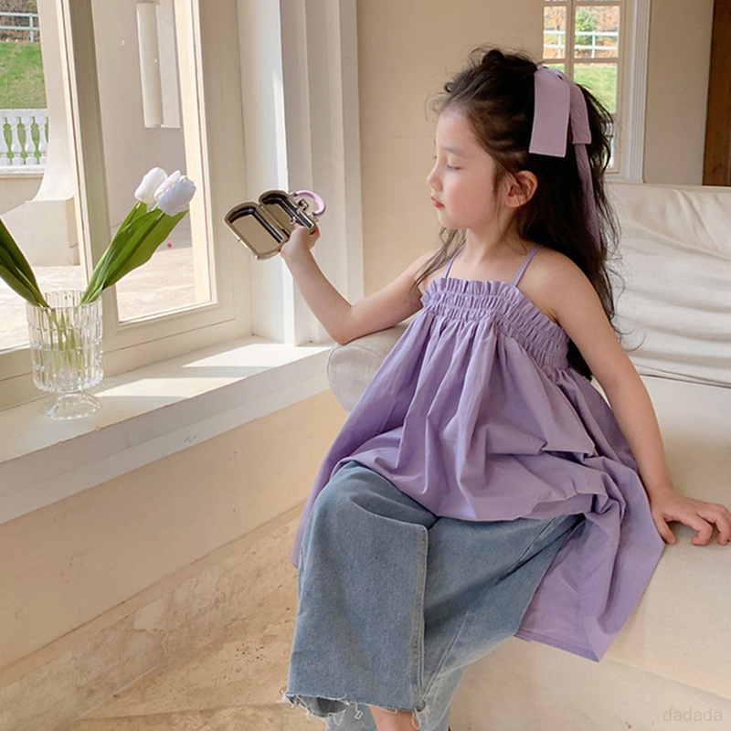 Đầm Hai Dây Mùa Hè Phong Cách Hàn Quốc Cho Bé Gái